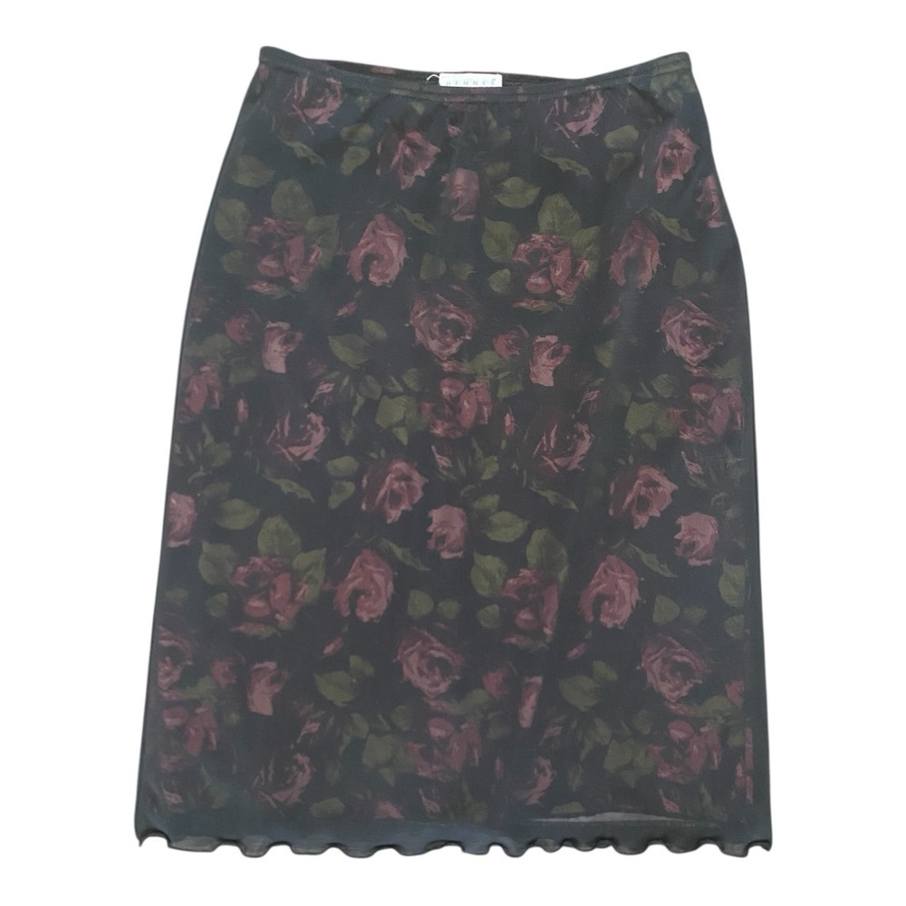 Hennes Collection Womens Vintage Y2k Floral Stretch Pencil Skirt Size M Black